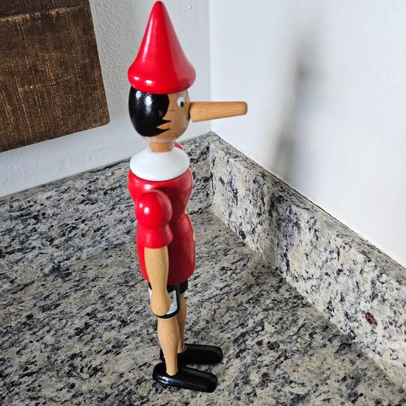 VINTAGE ITALIAN SORRENTO ITALY WOODEN PINOCCHIO POSEABLE MOVEABLE FIGURINE DECOR - Picture 2 of 8